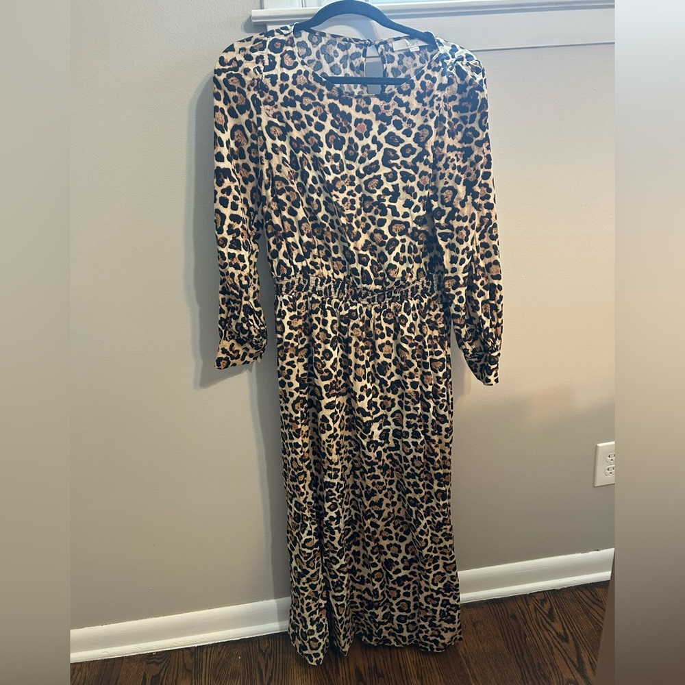LOFT Animal Print Long Sleeve Dress